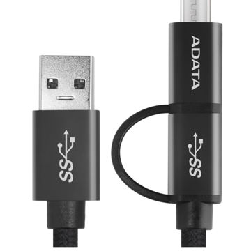 خرید،قیمت و مشخصات کابل تبدیل USB به microUSB/USB-C ای دیتا One For All طول 1 متر - قائم آی تی