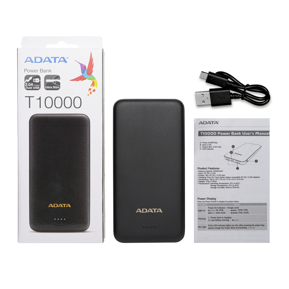 شارژر همراه ای دیتا مدل T10000 ظرفیت 10000  ساعت پاوربانک POWER BANK ADATA