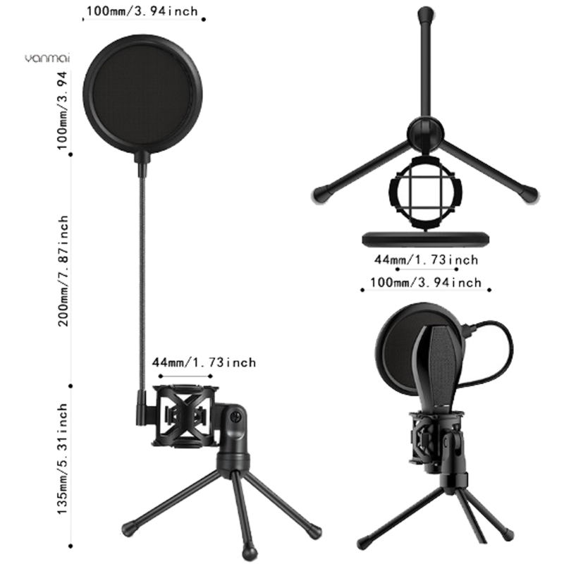 سه پایه میکروفون رومیزی برند یانمای پاپ فیلتر مدل YANMAI PS2