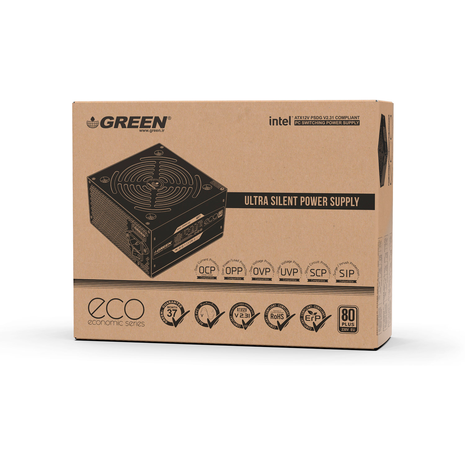 منبع تغذیه پاور کامپیوتر برند گرین مدل POWER GREEN 500W ECO