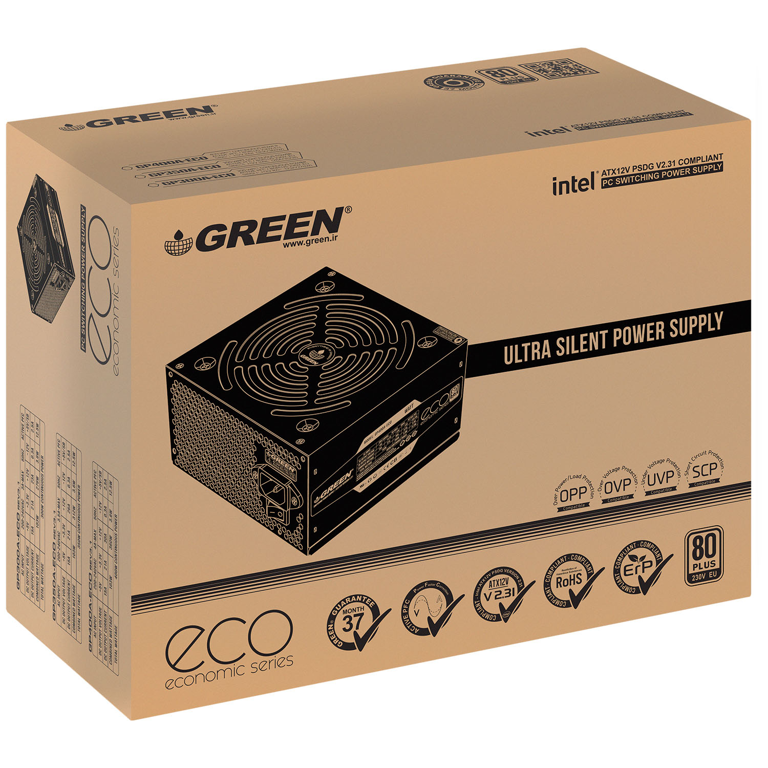 منبع تغذیه کامپیوتر گرین مدل POWER GREEN GP-400A ECO