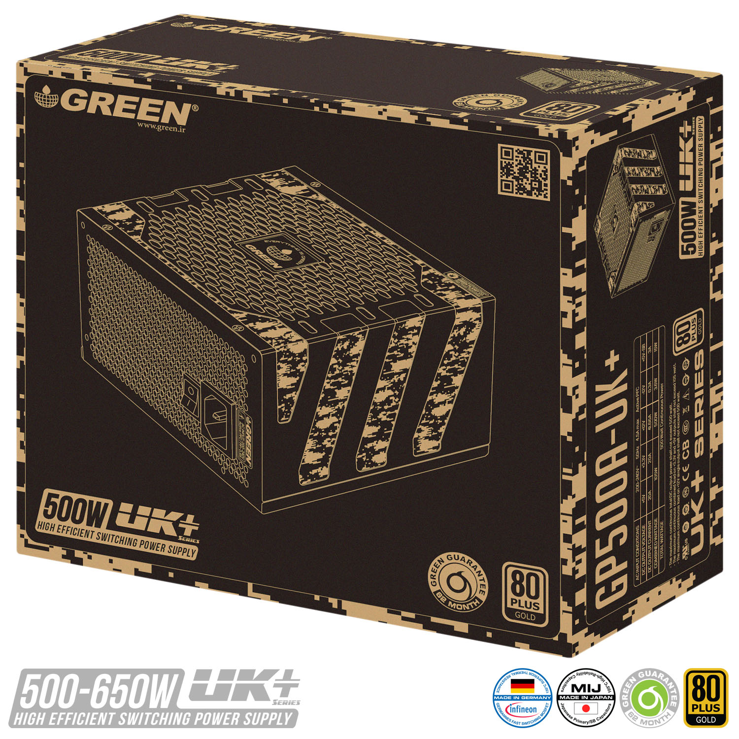 منبع تغذیه کامپیوتر گرین مدل POWER GREEN 500W A-UK PLUS