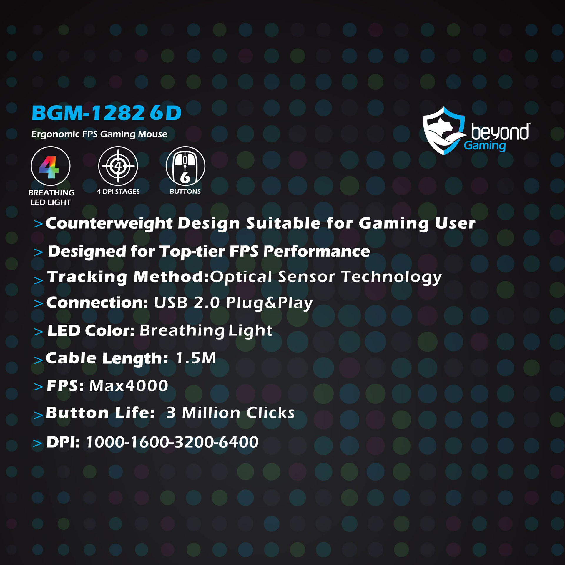 ماوس مخصوص بازی بیاند مدل MOUSE GAMING BEYOND BGM-1282 6D