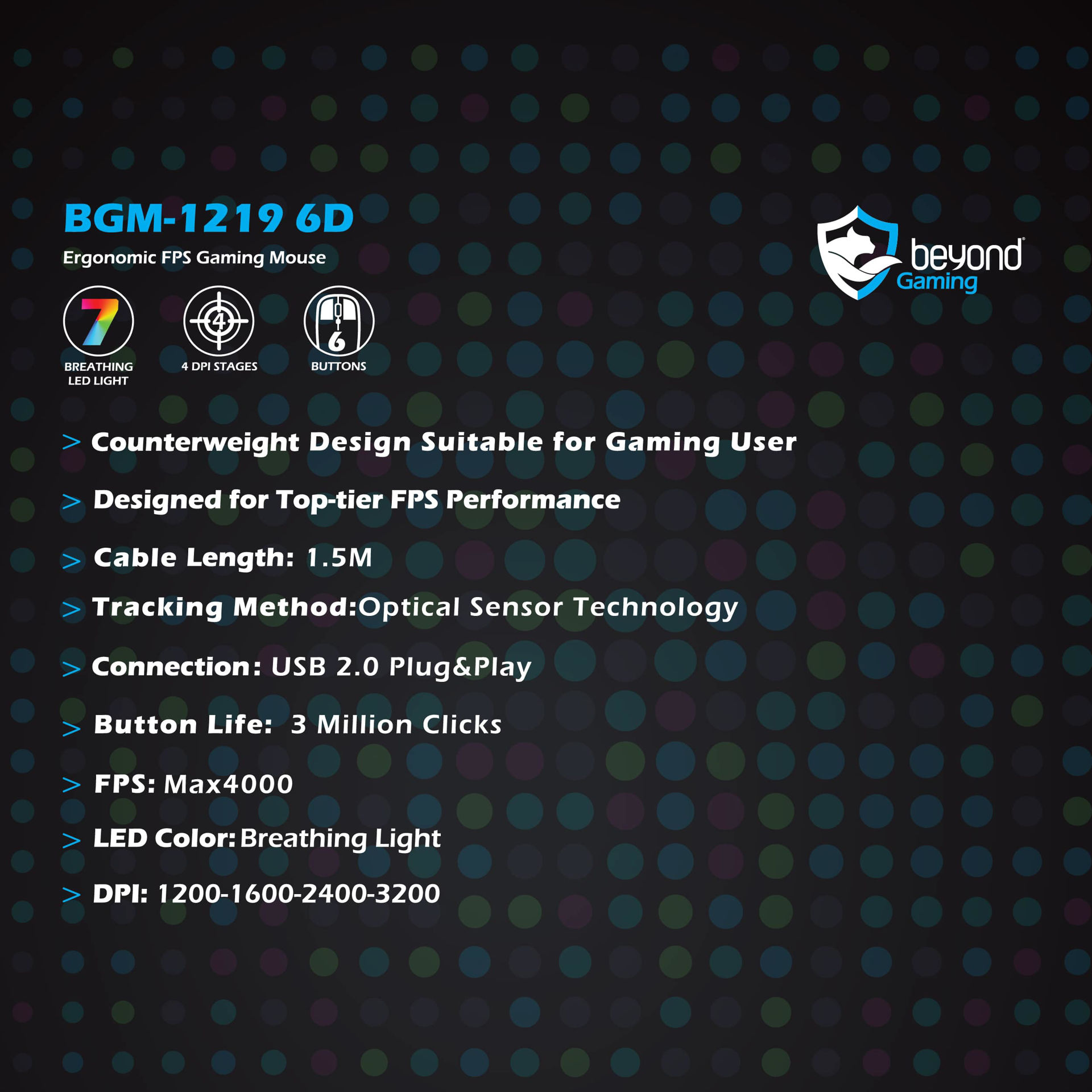 ماوس مخصوص بازی بیاند مدل MOUSE GAMING BEYOND BGM-1219 6D