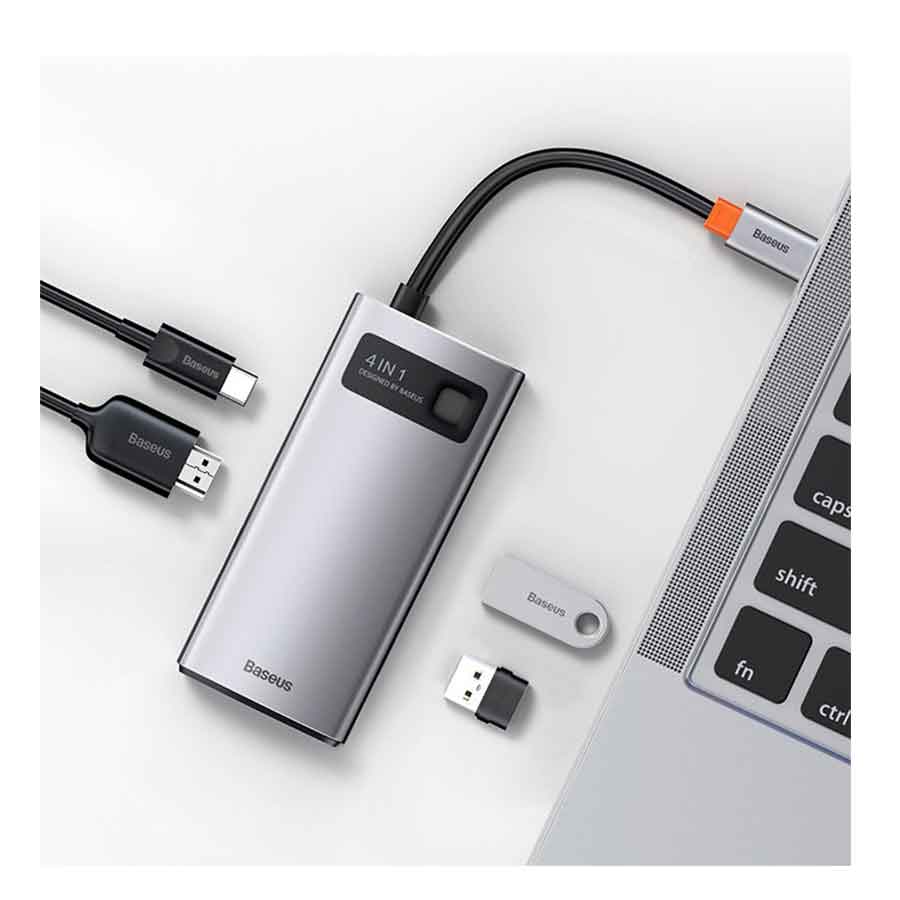 هاب 4 پورت USB Type-C بیسوس مدل BASEUS CAHUB-CY0G توان 100 وات