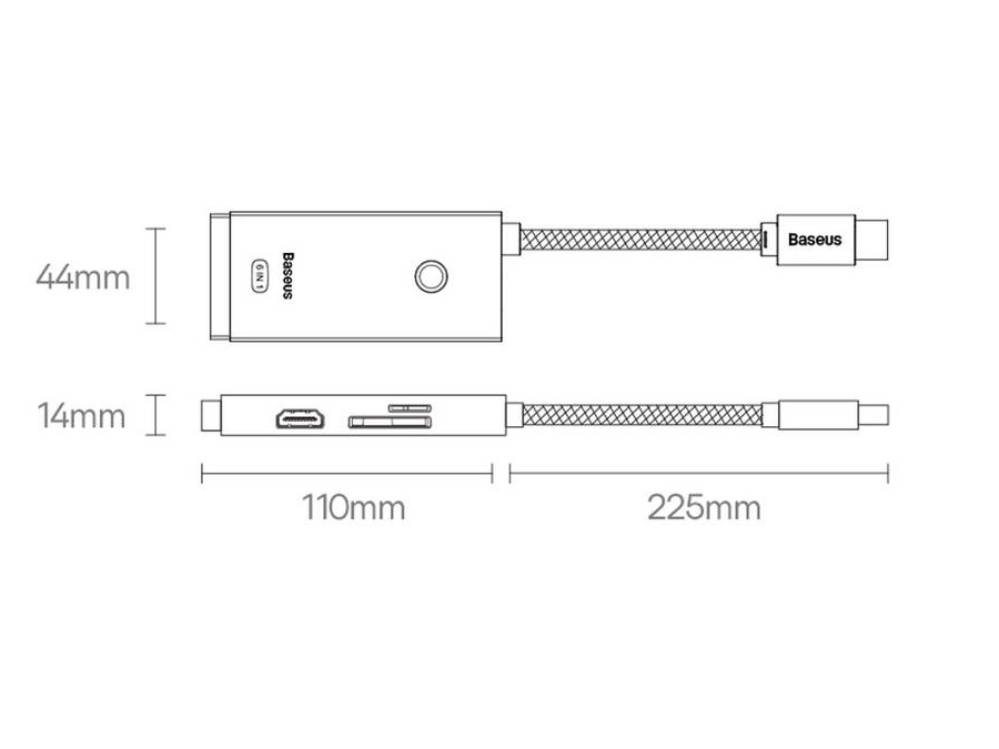 هاب 6 پورت USB Type-C بیسوس مدل BASEUS Lite WKQX050101