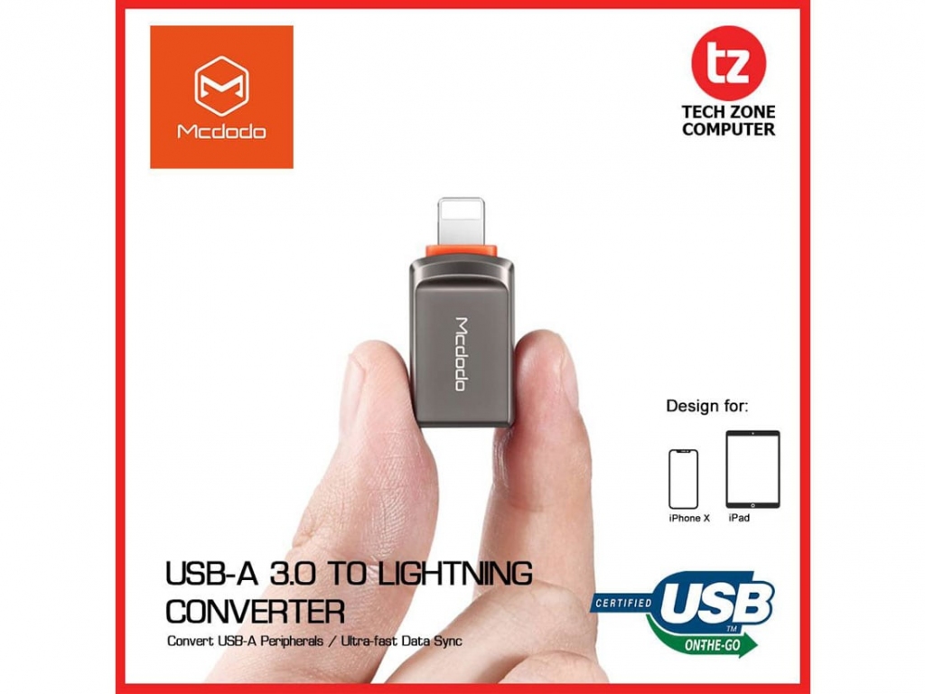 مبدل OTG لایتنینگ آیفون به یو اس بی مک دودو مدل CONVERTER MACDODO LIGHTNING TO USB3.0 OT-8600