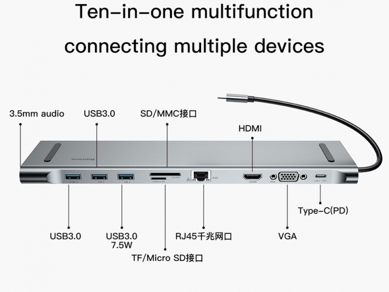 استند و هاب 10 پورت بیسوس BASEUS ENJOYMENT 10 in 1 DOCKING STATION STAND CATSX-F0G 4K