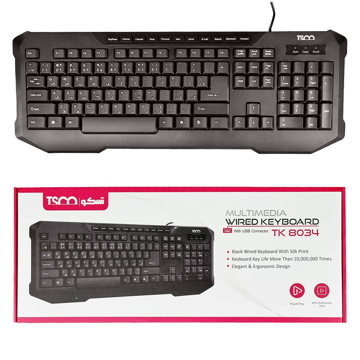 کیبورد سیمدار تسکو مدل KEYBOARD TSCO TK-8034