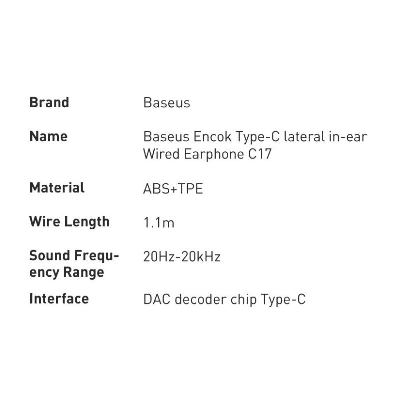 هندزفری سیم دار تایپ سی بیسوس مدل HANDSFREE TYPE-C BASEUS C17