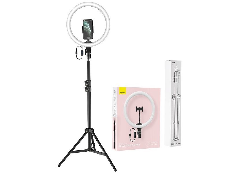 رینگ لایت 12 اینچ به همراه پایه بیسوس مدل RING LIGHT BASEUS CRZB12-B01 پایه 160 سانتی و هولدر