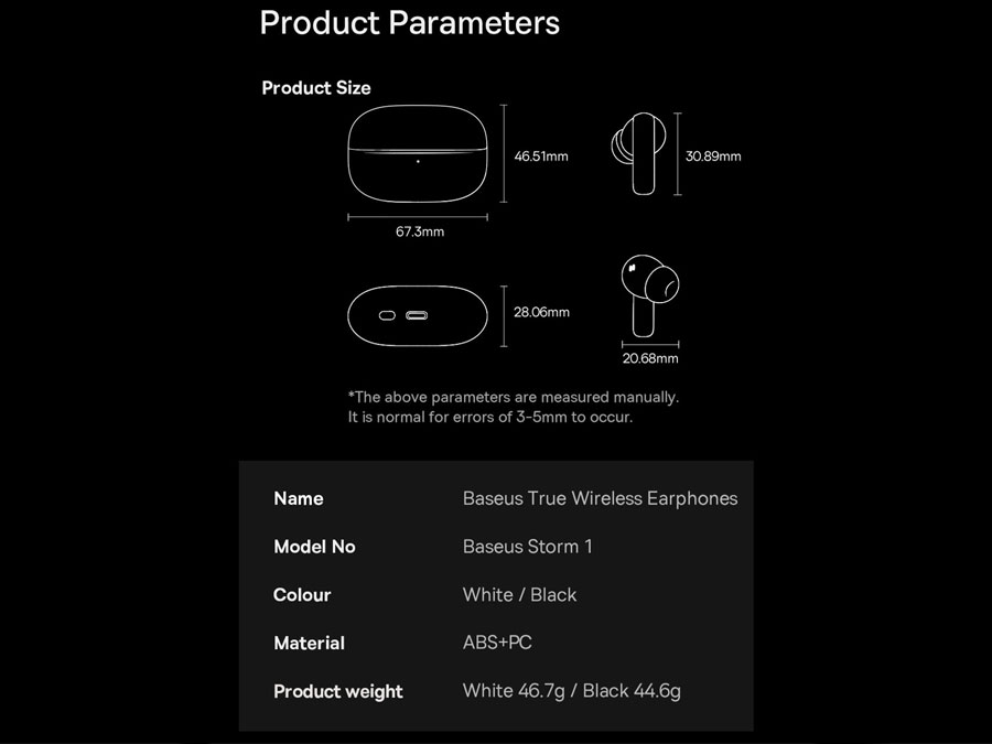 هندزفری بلوتوثی بیسوس مدل HANDSFREE BASEUS STORM1 TRUE WIRELESS NGTW-140201