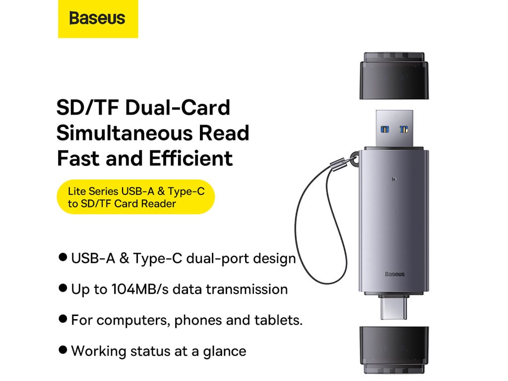 رم ریدر یو اس بی و تایپ سی بیسوس مدل RAM READER USB-A/TYPE-C to SD/TF BASEUS WKQX060113