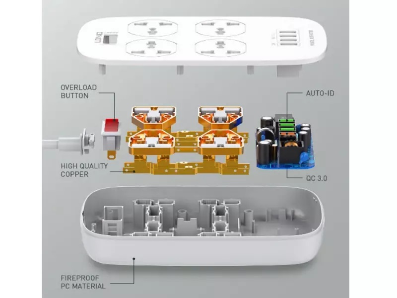 چندراهی برق و شارژر الدینیو چهار پورت مدل LDNIO DEFENDER EU SC-4407 دارای 4 پورت USB