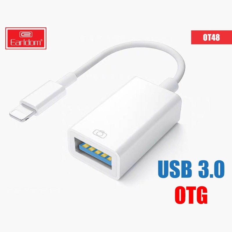 بهترین قیمت تبدیل OTG لایتنینگ ارلدام مدل CONVERTER EARLDOM LIGHTNING TO USB OT-48 طول 10 سانتیمتر