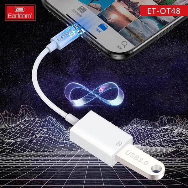 خرید بهترین تبدیل OTG لایتنینگ ارلدام مدل CONVERTER EARLDOM LIGHTNING TO USB OT-48 طول 10 سانتیمتر