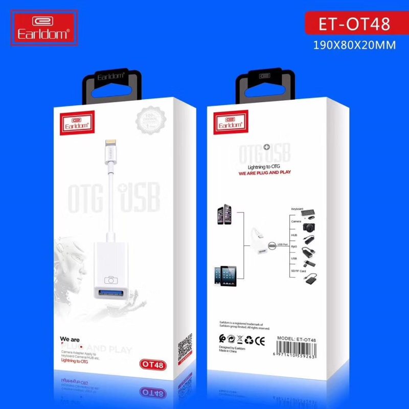 تبدیل OTG لایتنینگ ارلدام مدل CONVERTER EARLDOM LIGHTNING TO USB OT-48 طول 10 سانتیمتر