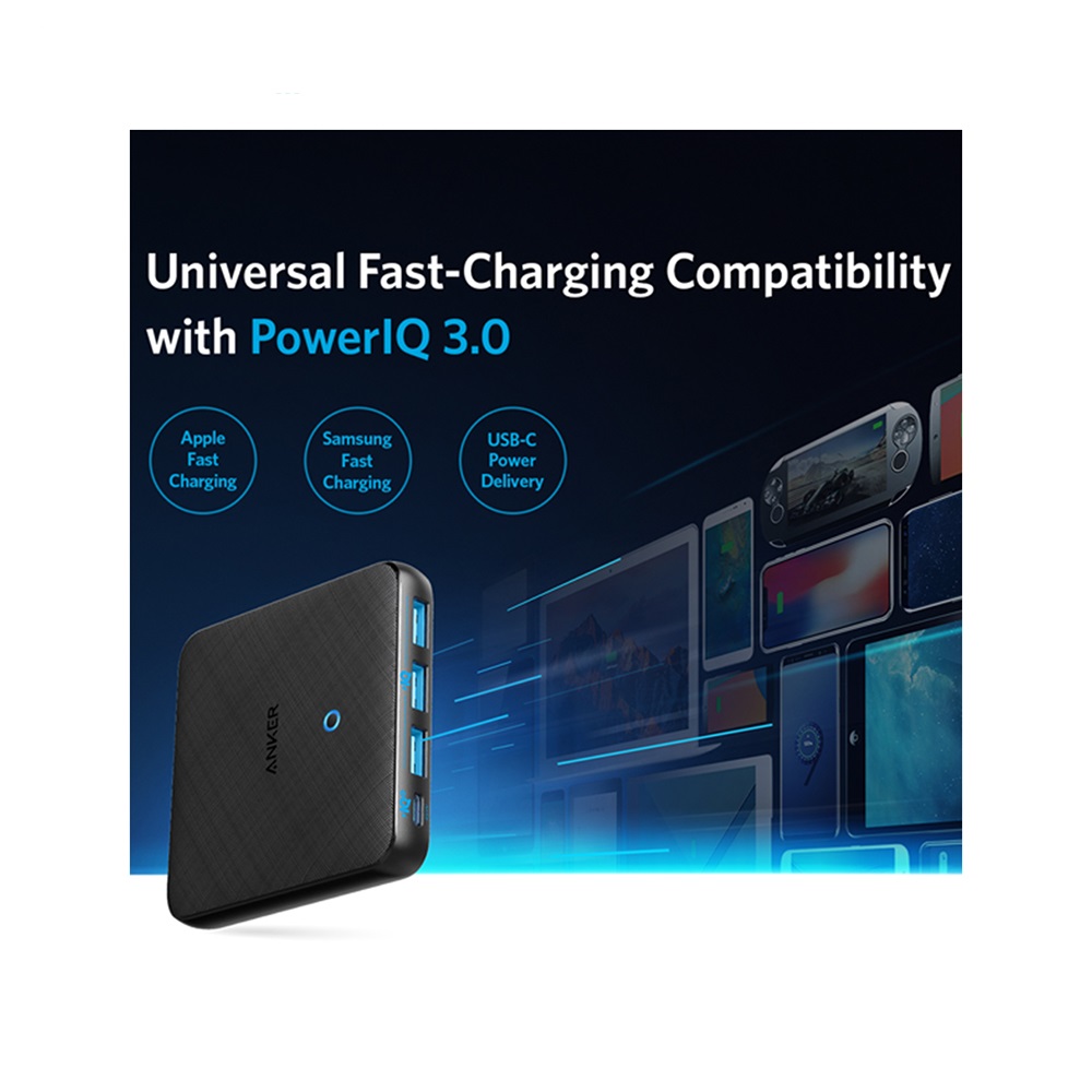 خرید بهترین هاب شارژر چهار پورت انکر مدل ANKER POWER PORT ATOM III SLIM A2045 توان 65 وات