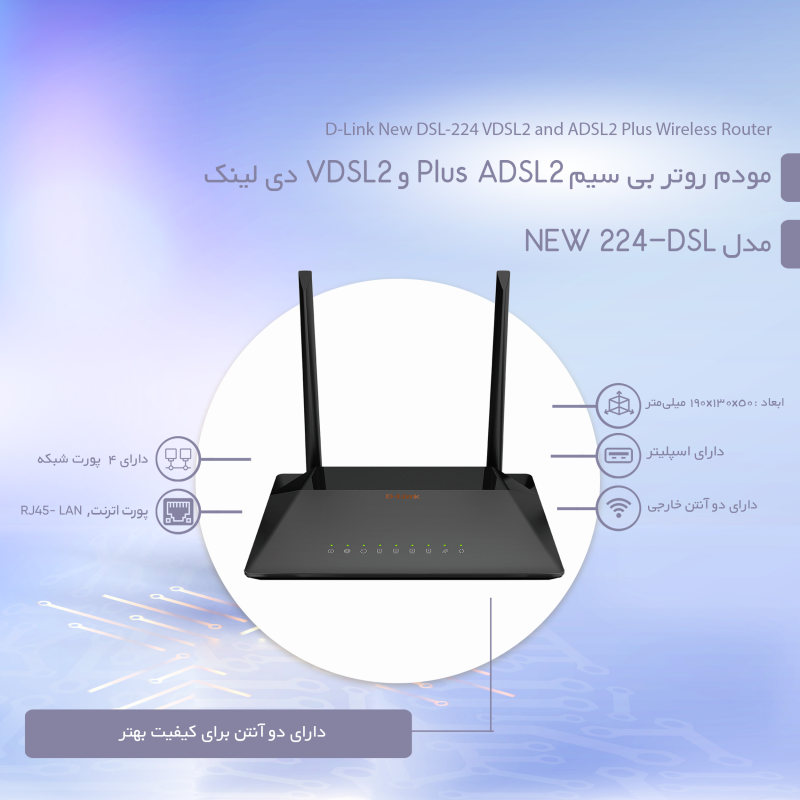 مودم روتر بی سیم ADSL2PLUS و VDSL2 دی لینک مدل MODEM ROUTER DILINK DSL-224