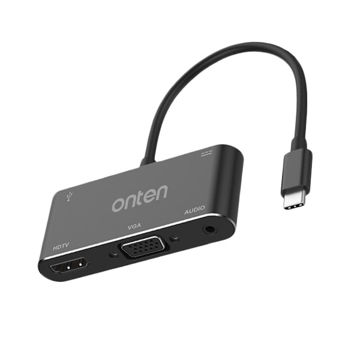 خرید،قیمت و مشخصات تبدیل تایپ سی USB-C به HDMI/VGA/AUX/USB3.0 اونتن ONETN OTN-9573S - قائم آی تی