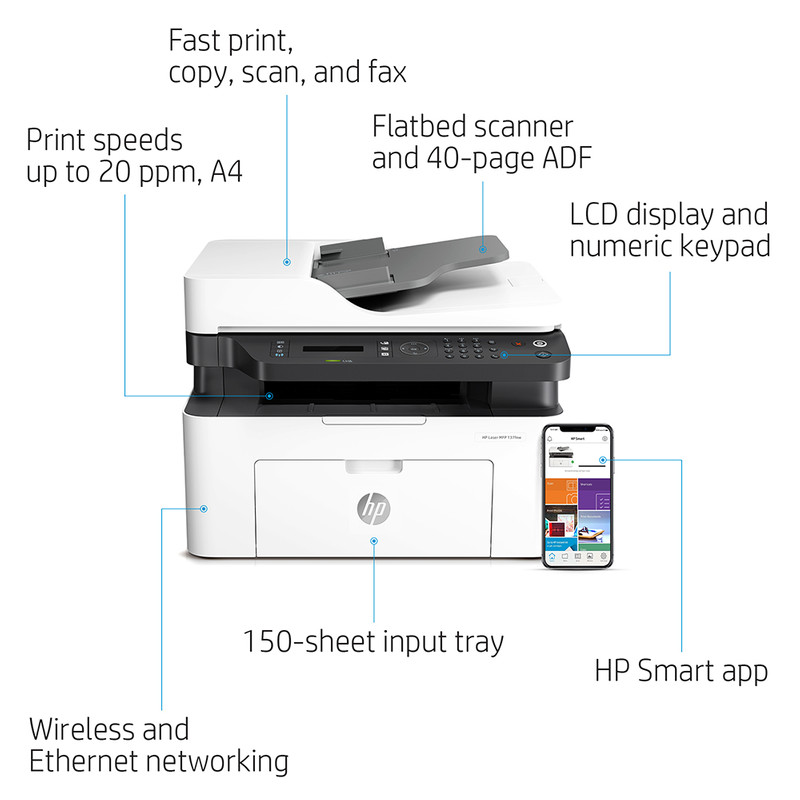 پرینتر چندکاره لیزری اچ پی مدل PRINTER HP LASER MFP-137FNW