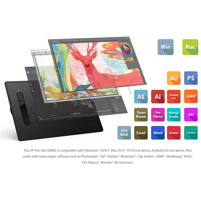 قلم نوری طراحی ایکس پی-پن مدل XP PEN STAR G-960S OPTICAL DRAWING TABLET