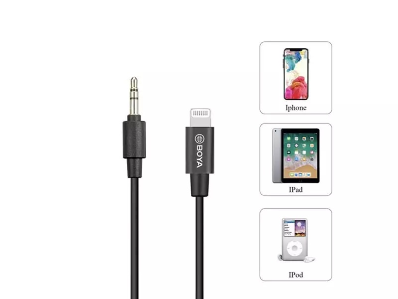 کابل تبدیل لایتنینگ به صدا بویا مدل 3.5mm TRS MALE TO LIGHTNING ADAPTER CABLE BOYA BY-K1