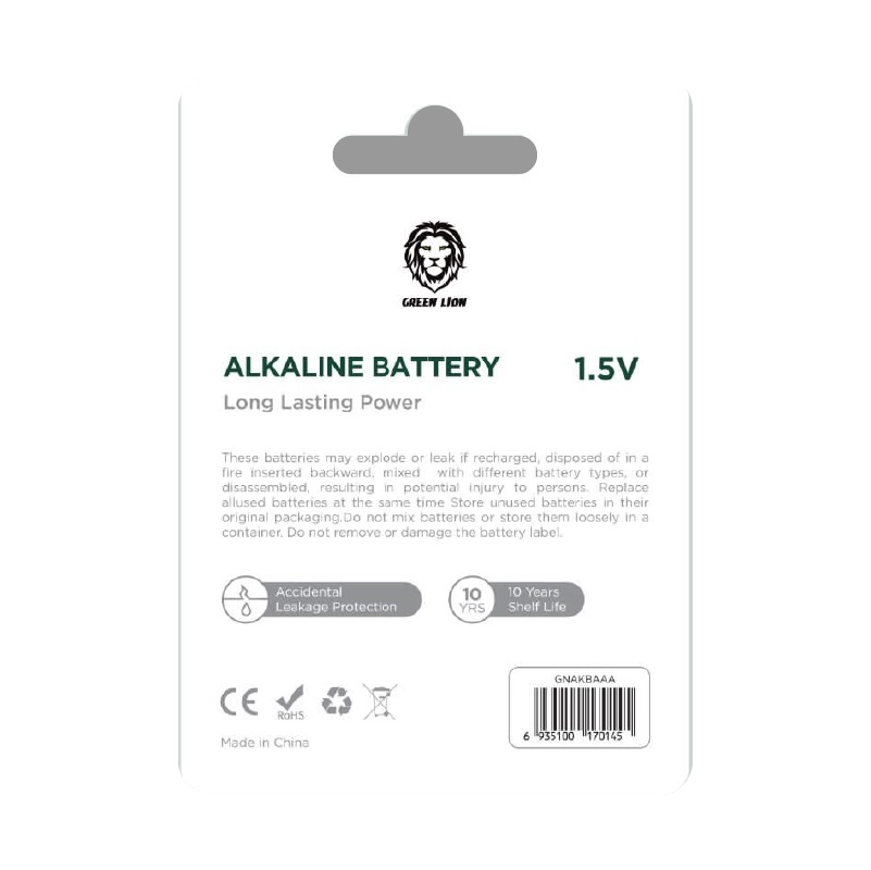 پک 4 عددی باتری آلکالاین نیم قلمی گرین لاین مدل GREEN LION ALKALINE AAA BATTERY