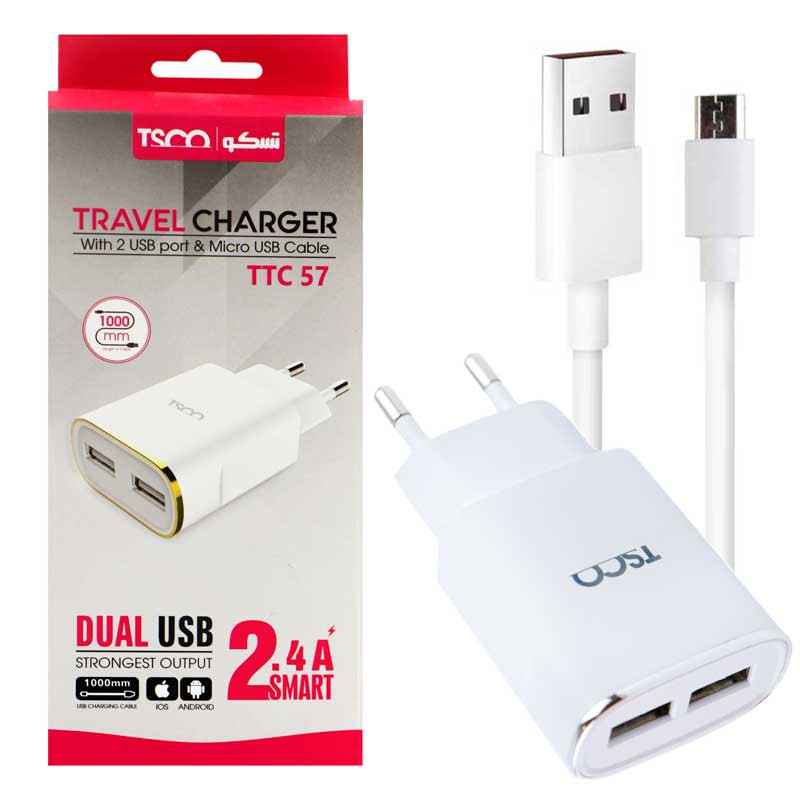 شارژر دیواری تسکو مدل TSCO TTC-57 به همراه کابل شارژ MICRO-USB