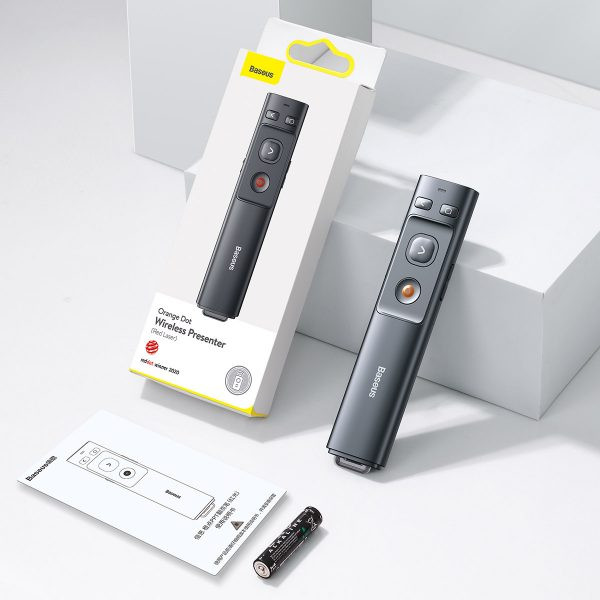 پوینتر و پرزنتر بی سیم بیسوس مدل BASEUS ORANGE DOT WIRELESS PRESENTER RED LASER ACFYB-B0G
