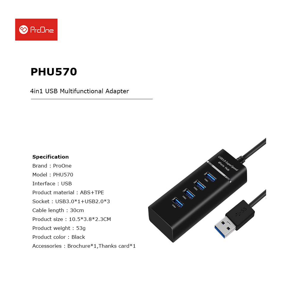 هاب 4 پورت USB3.0 پرووان مدل HUB 4PORT PRO ONE PHU-570