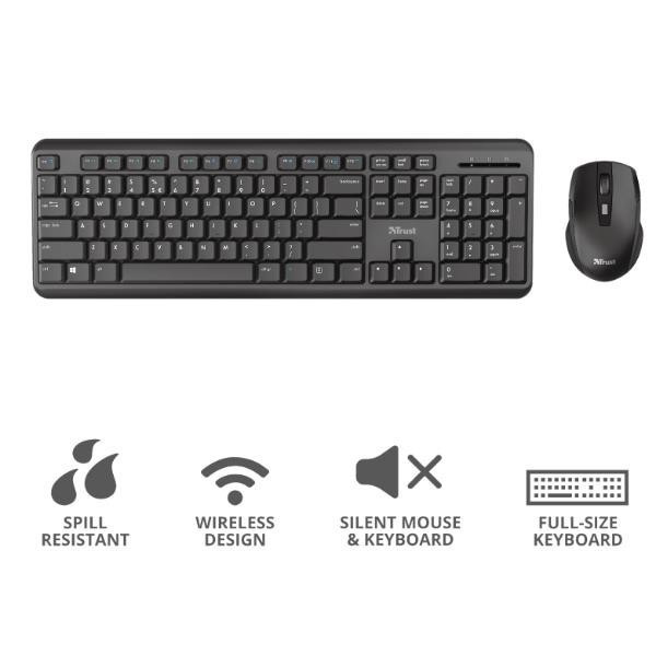 کیبورد و ماوس بدون سیم تراست مدل KEYBOARD MOUSE WIRELESS TRUST TKM-350 با حروف فارسی