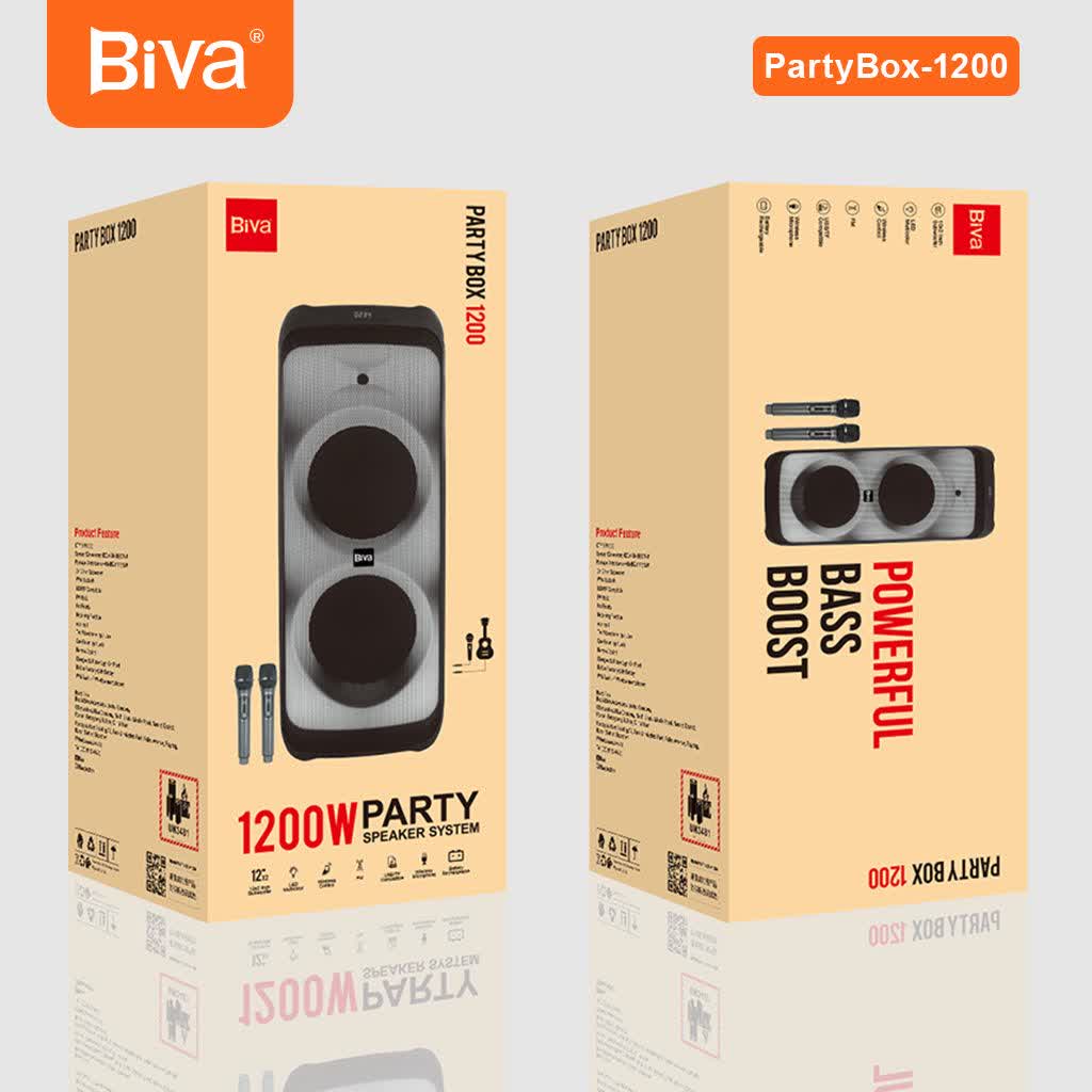 اسپیکر قابل حمل بیوا مدل SPEAKER BIVA PARTY BOX 1200 توان 1000 وات به همراه میکروفون