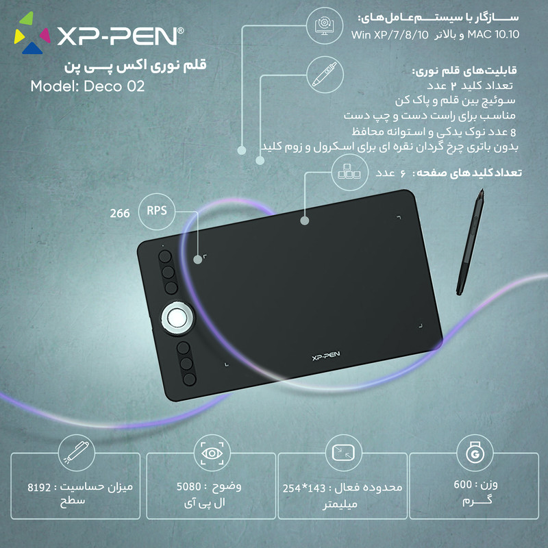 قلم نوری طراحی اکس-پی پن مدل XP PEN DECO-02 OPTICAL DRAWING TABLET