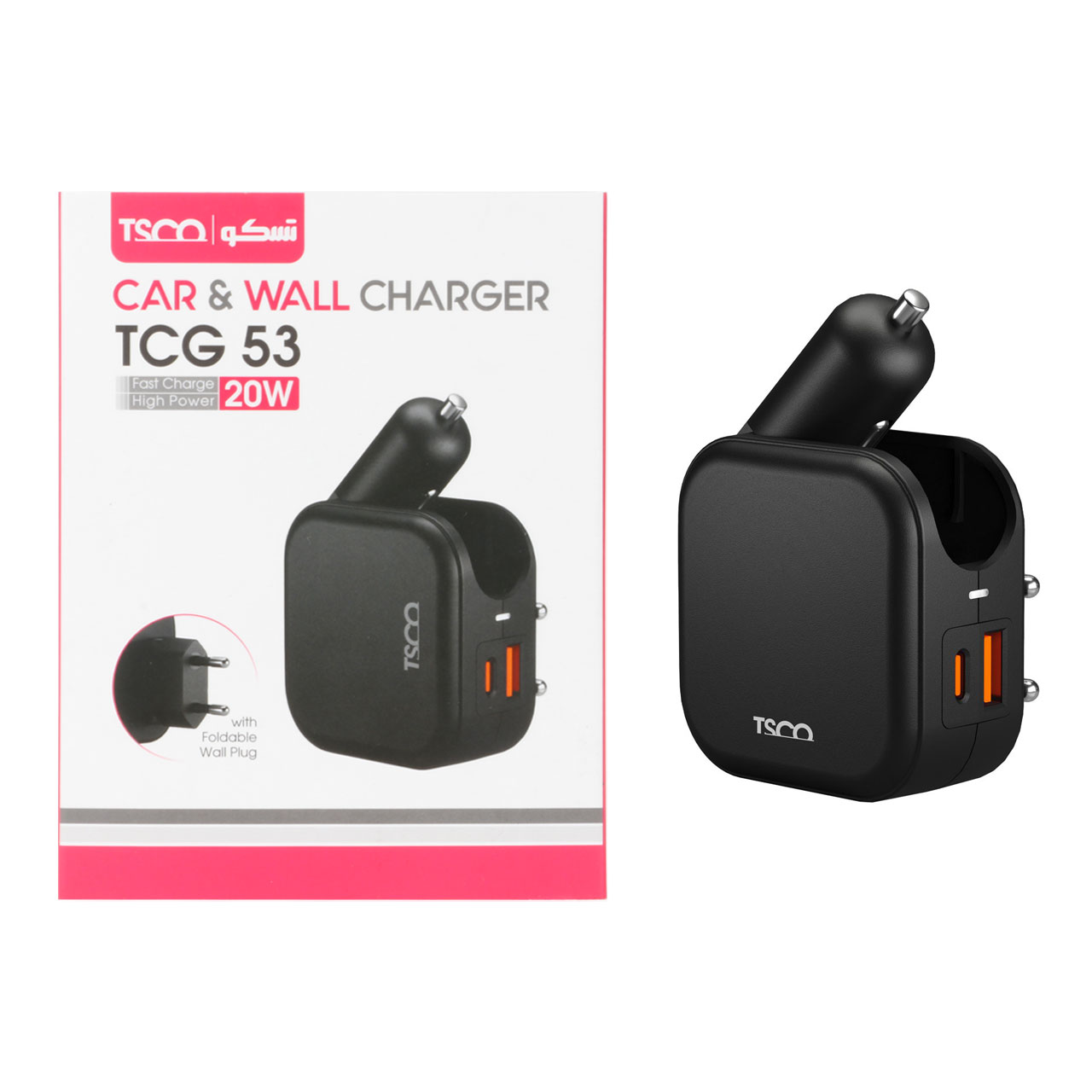 شارژر فندکی و دیواری تسکو مدل  CAR & WALL CHARGER TSCO TCG53