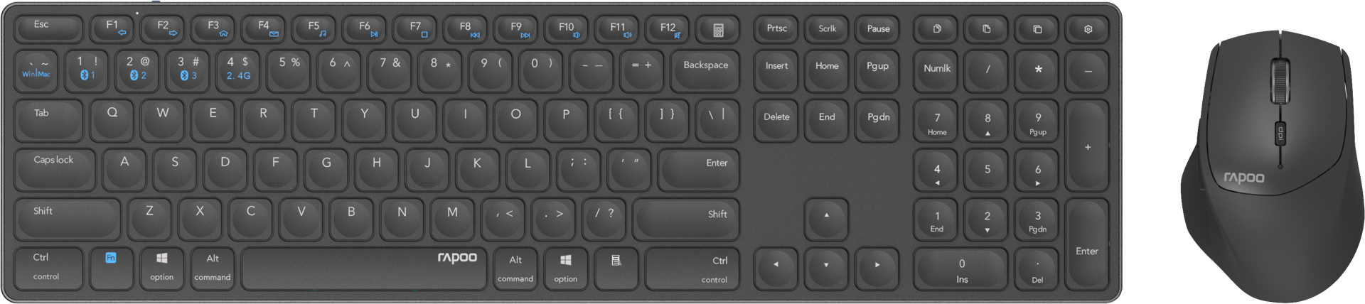 کیبورد و ماوس بدون سیم دو حالته رپو مدل Dual Mode Desktop Keyboard & Mouse Rapoo 9800 M