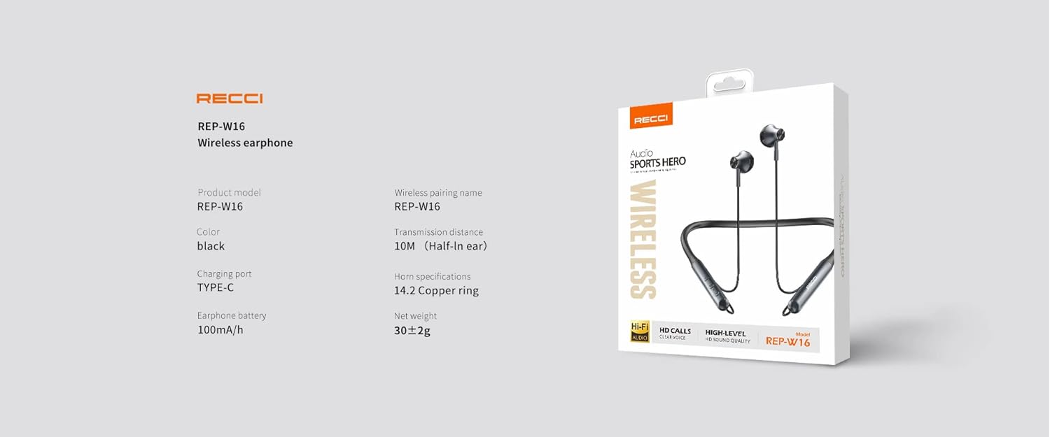 هندزفری بلوتوثی گردنی رسی مدل Recci Bluetooth Handsfree Neckband REP-W16